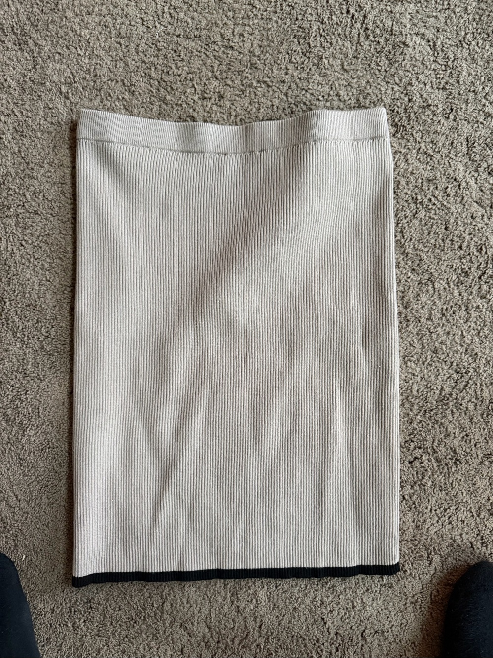 Cream Ribbed Mini Skirt with Contrast Hem